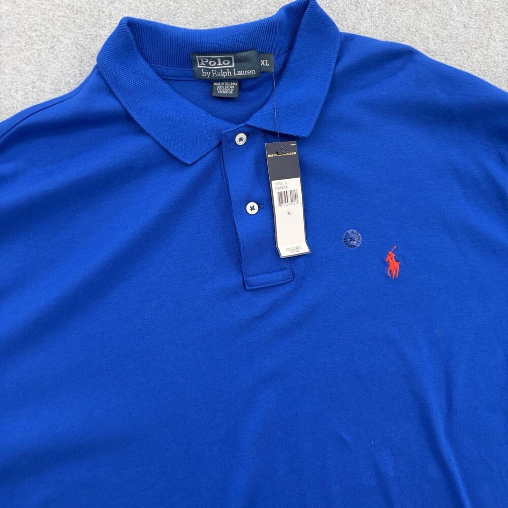 NWT Polo Ralph Lauren Mens XL Blue Pima Cotton Polo Shirt Red Pony Classic Fit